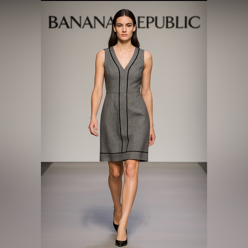 Banana Republic Gray and Black V-Neck Mini Dress